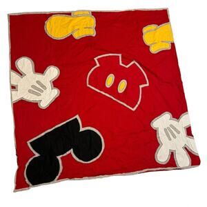 Late 1990s Disney Store Mickey Mouse Appliqué Duvet Cover Red 80x86